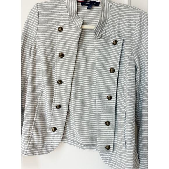 Tommy Hilfiger Striped Gray and White Military Style Blazer Size S - Picture 3 of 7